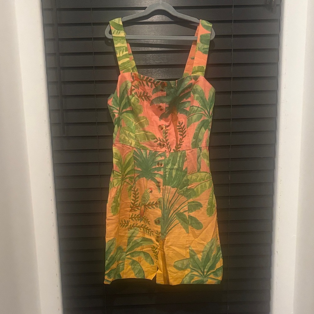 FARM Rio Orange and Green Leaf Print Dress